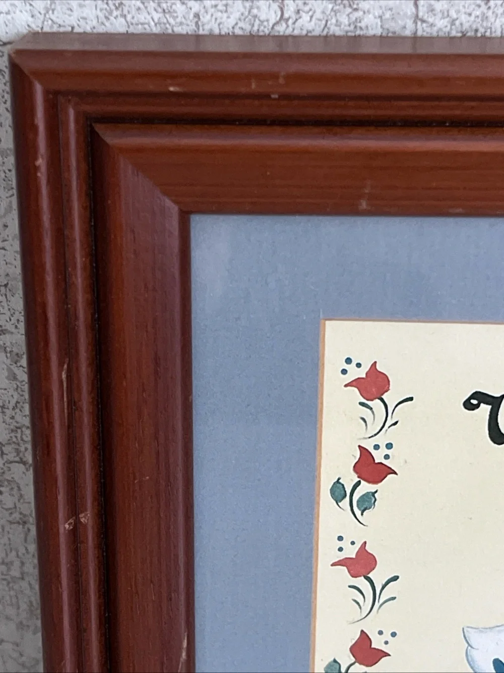 Wooden Framed Folk Art Blue Geese Welcome Friends Pennsylvania Dutch Americana